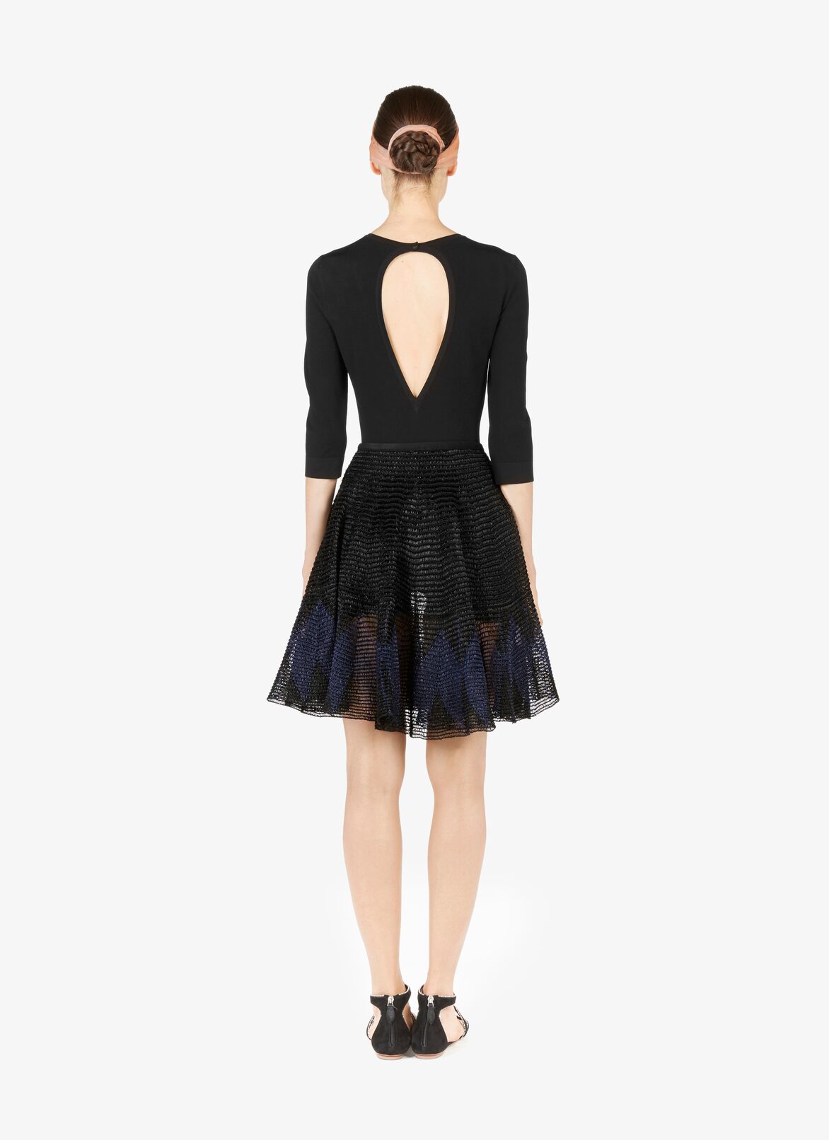 Flared Raffia-Effect Skirt ALAÏA BLACK/BLUE FLARED RAFFIA-EFFECT SKIRT